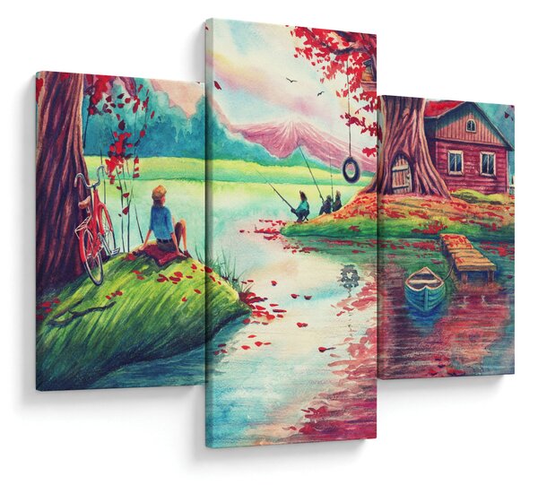 Slika - Akvarel, Zaliv v gorski vasi (90x60 cm)