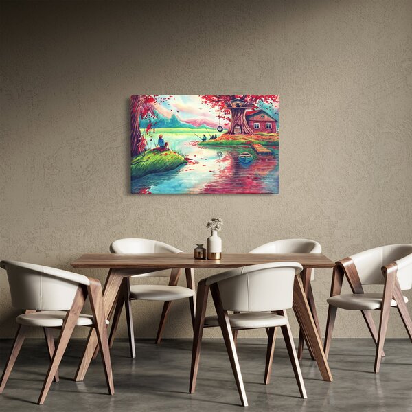 Slika - Akvarel, Zaliv v gorski vasi (90x60 cm)