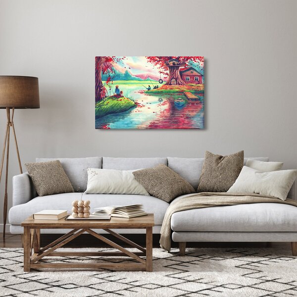 Slika - Akvarel, Zaliv v gorski vasi (90x60 cm)