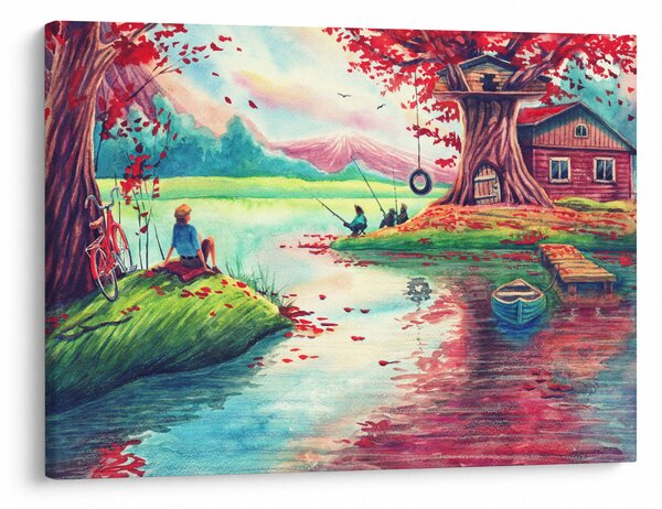 Slika - Akvarel, Zaliv v gorski vasi (70x50 cm)