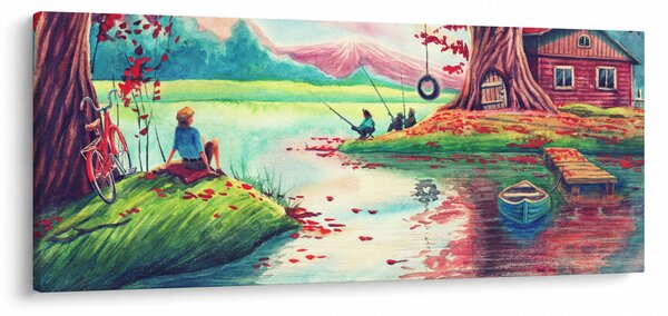 Slika - Akvarel, Zaliv v gorski vasi (120x50 cm)