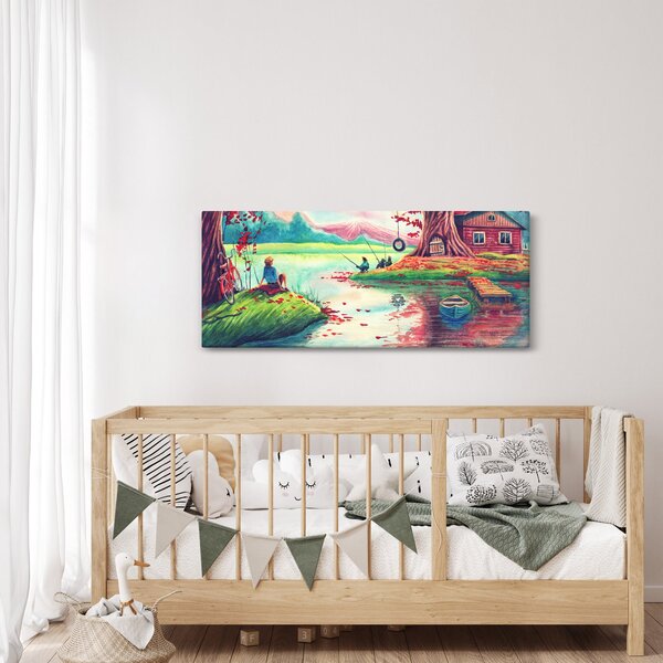 Slika - Akvarel, Zaliv v gorski vasi (120x50 cm)
