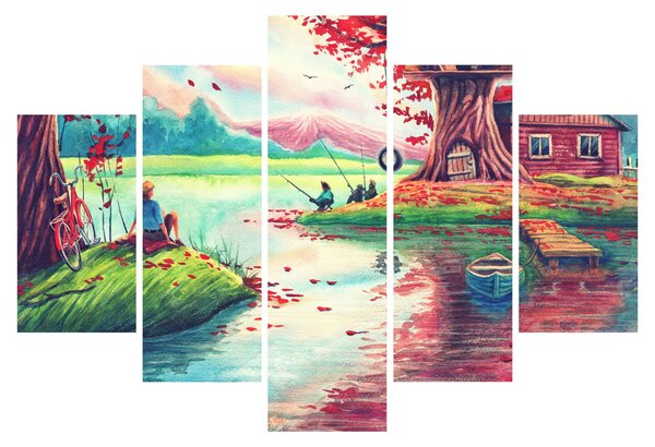 Slika - Akvarel, Zaliv v gorski vasi (150x105 cm)