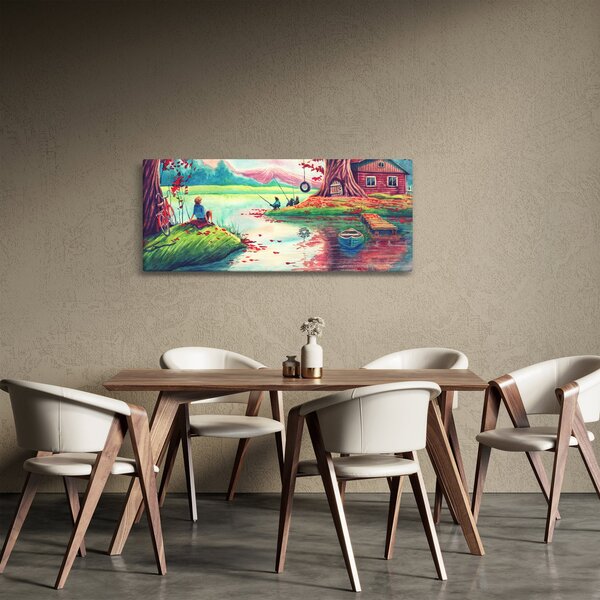 Slika - Akvarel, Zaliv v gorski vasi (120x50 cm)