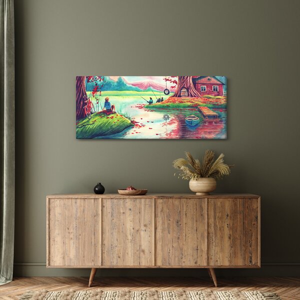 Slika - Akvarel, Zaliv v gorski vasi (120x50 cm)