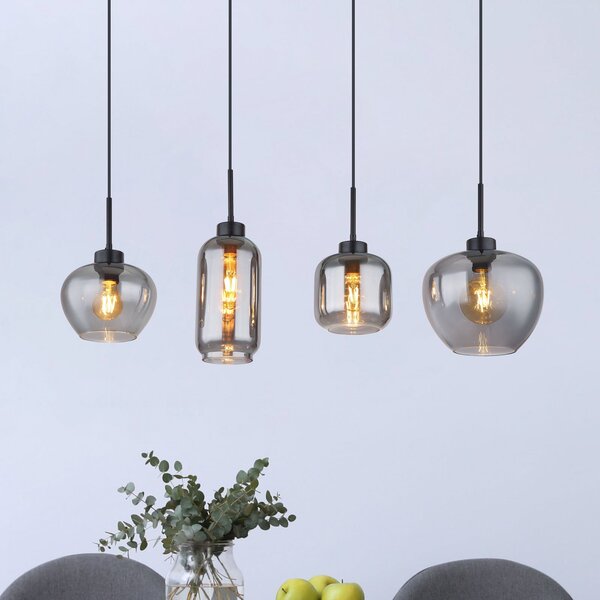 Globo Matt viseća lampa, dimljeno/crna, staklo, 4 svjetla, 100 cm, E27, prigušiva, Sivo, Dnevni boravak/blagovaonica, Staklo