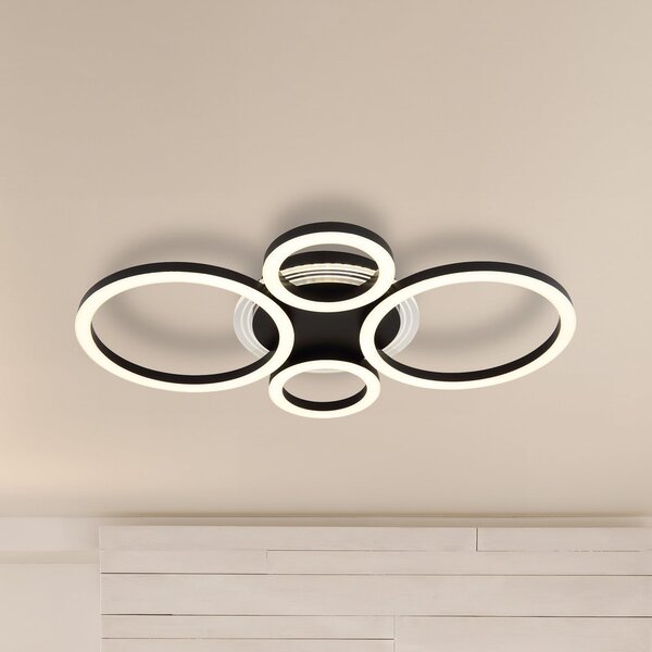 Globo Loretta LED stropna svjetiljka, crna, metal, 53 cm, CCT, Crno, Dnevni boravak/blagovaonica, Metal