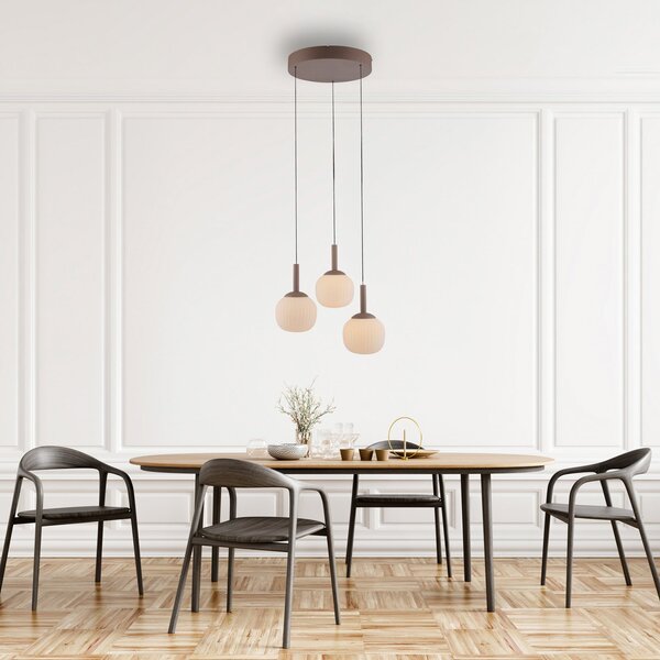 JUST LIGHT. GmbH Nami LED viseća svjetiljka, 3 žarulje, okrugla, pijesak, bijela, staklo, željezo, prigušiva, Bež, Dnevni boravak/blagovaonica, Staklo, Metak