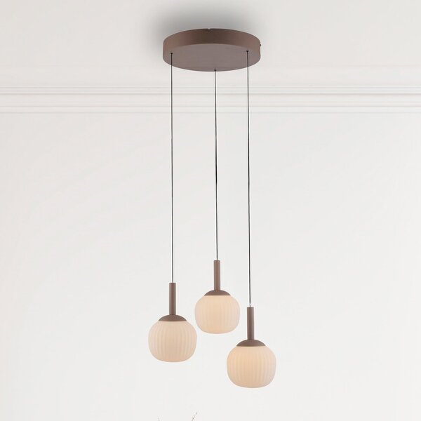 JUST LIGHT. GmbH Nami LED viseća svjetiljka, 3 žarulje, okrugla, pijesak, bijela, staklo, željezo, prigušiva, Bež, Dnevni boravak/blagovaonica, Staklo, Metak