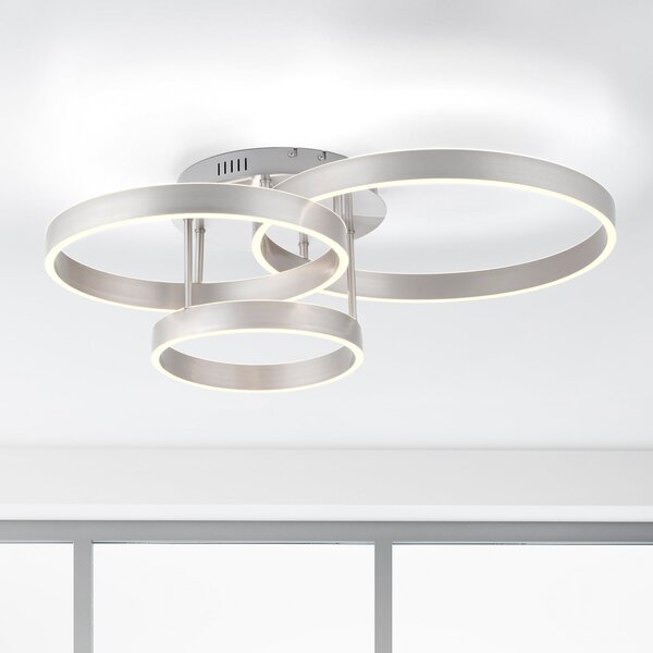 JUST LIGHT. GmbH Lilluti LED stropna svjetiljka, srebrna, željezo, aluminij, 3 prstena, prigušiva, Metalik, Dnevni boravak/blagovaonica, Metal
