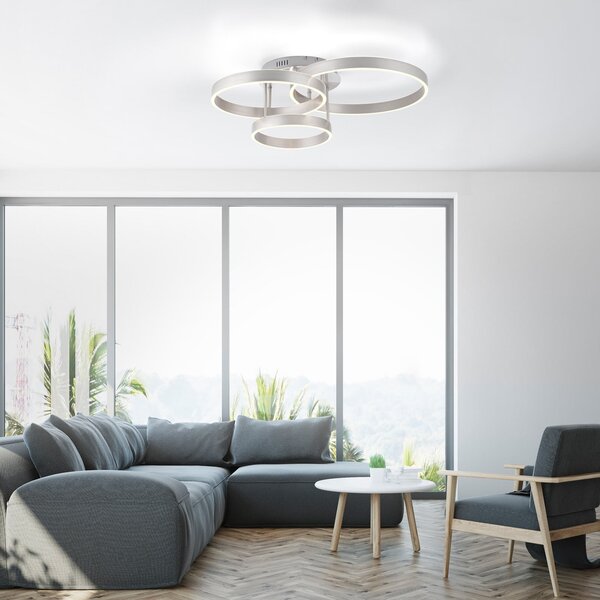 JUST LIGHT. GmbH Lilluti LED stropna svjetiljka, srebrna, željezo, aluminij, 3 prstena, prigušiva, Metalik, Dnevni boravak/blagovaonica, Metal