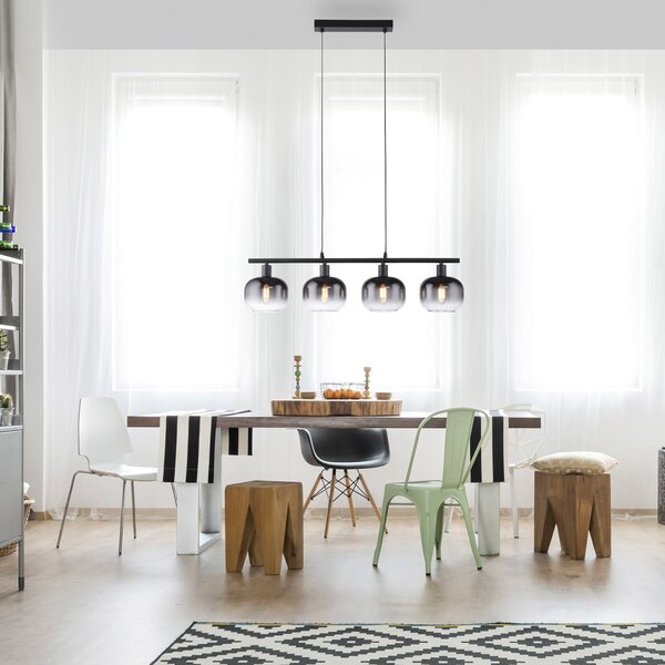 JUST LIGHT. GmbH Zea viseća lampa, 4 svjetla, dimno siva/crna, staklo, E14, Sivo, Dnevni boravak/blagovaonica, Staklo