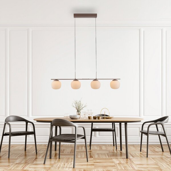 JUST LIGHT. GmbH Nami LED viseća lampa, 4 svjetla, duga, pijesak, bijela, staklo, željezo, prigušiva, Bež, Dnevni boravak/blagovaonica, Staklo, Metak