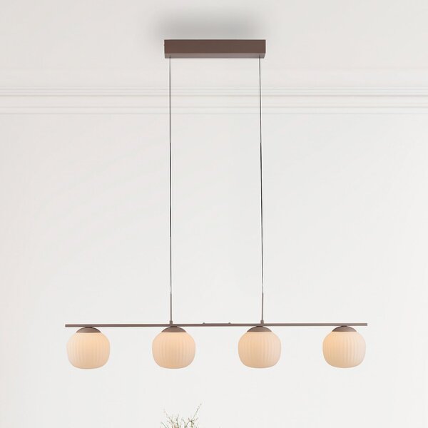 JUST LIGHT. GmbH Nami LED viseća lampa, 4 svjetla, duga, pijesak, bijela, staklo, željezo, prigušiva, Bež, Dnevni boravak/blagovaonica, Staklo, Metak