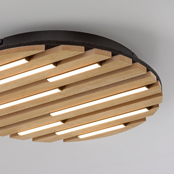 JUST LIGHT. GmbH LED stropna svjetiljka, akustična, Ø 38 cm, prirodno drvo, metal, Drvo, Dnevni boravak/blagovaonica, Drvo