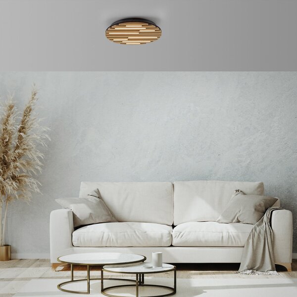 JUST LIGHT. GmbH LED stropna svjetiljka, akustična, Ø 38 cm, prirodno drvo, metal, Drvo, Dnevni boravak/blagovaonica, Drvo