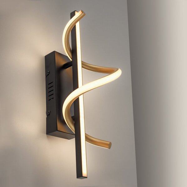 JUST LIGHT. GmbH Emanda LED zidna svjetiljka, crna i zlatna, željezo aluminij, prigušiva, Crno, Dnevni boravak/blagovaonica, Metal