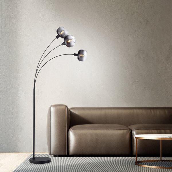 JUST LIGHT. GmbH Podna lampa Zea, 3 svjetla, dimno siva/crna, staklo, E14, Sivo, Dnevni boravak/blagovaonica, Staklo
