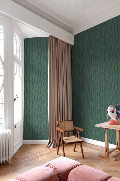 Zelena flis tapeta s listovima, CU3207, Cumaru, Grandeco | Ljepilo besplatno