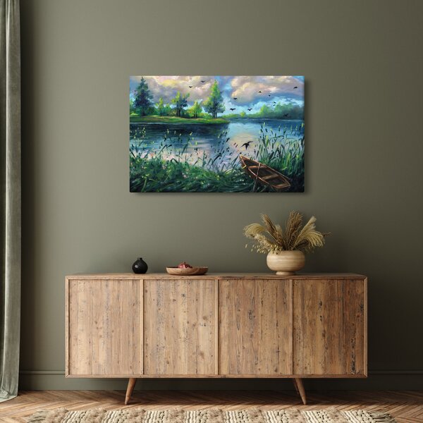Slika - Oljna slika, Zgodnji poletni večer ob jezeru (90x60 cm)
