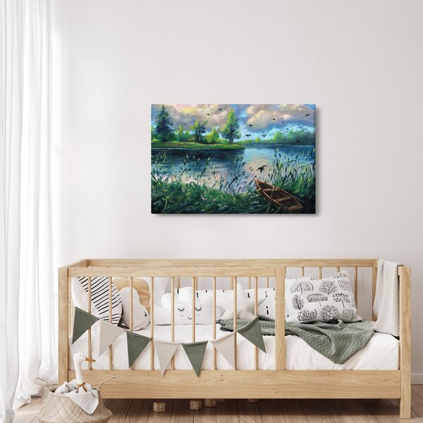 Slika - Oljna slika, Zgodnji poletni večer ob jezeru (90x60 cm)
