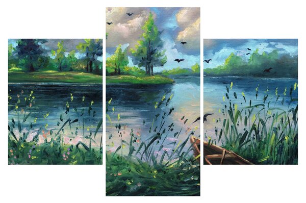 Slika - Oljna slika, Zgodnji poletni večer ob jezeru (90x60 cm)