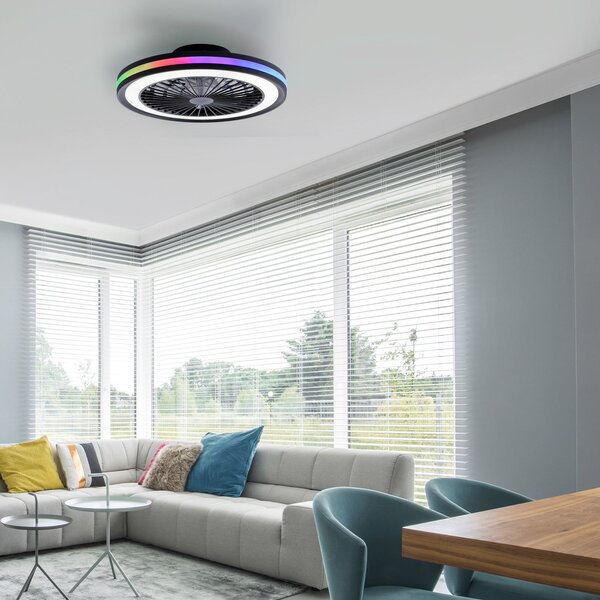 JUST LIGHT. GmbH Brandon LED stropni ventilator, crni, RGBW, CCT, Ø 46,5 cm, prigušiva, Crno, Dnevni boravak/blagovaonica, Plastika