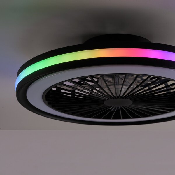 JUST LIGHT. GmbH Brandon LED stropni ventilator, crni, RGBW, CCT, Ø 46,5 cm, prigušiva, Crno, Dnevni boravak/blagovaonica, Plastika