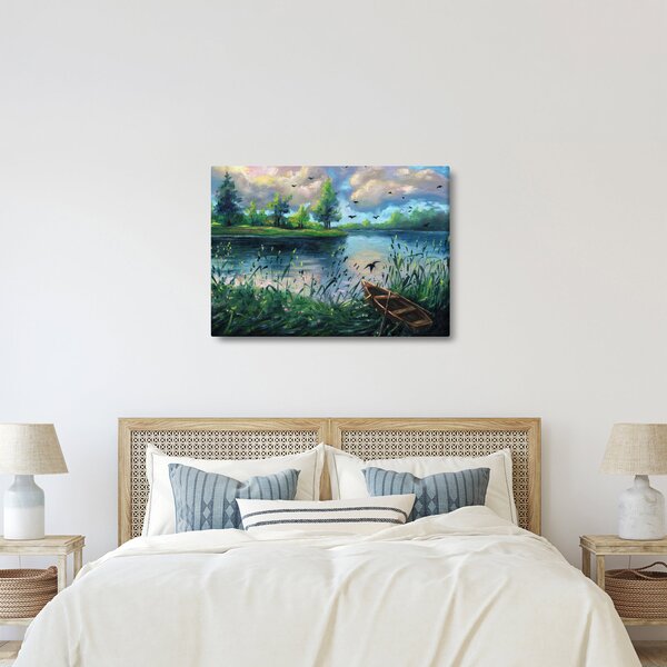 Slika - Oljna slika, Zgodnji poletni večer ob jezeru (70x50 cm)