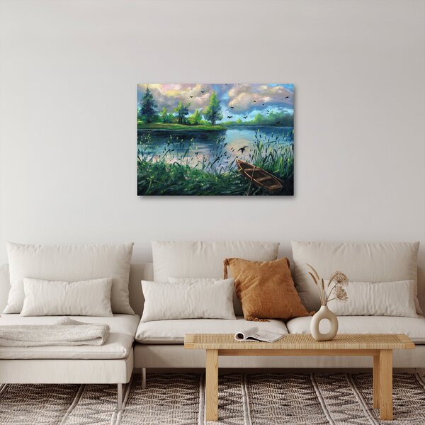 Slika - Oljna slika, Zgodnji poletni večer ob jezeru (70x50 cm)