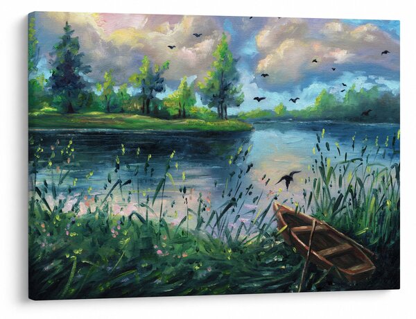 Slika - Oljna slika, Zgodnji poletni večer ob jezeru (70x50 cm)