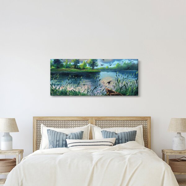 Slika - Oljna slika, Zgodnji poletni večer ob jezeru (120x50 cm)