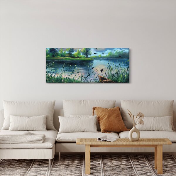 Slika - Oljna slika, Zgodnji poletni večer ob jezeru (120x50 cm)