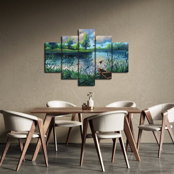 Slika - Oljna slika, Zgodnji poletni večer ob jezeru (150x105 cm)