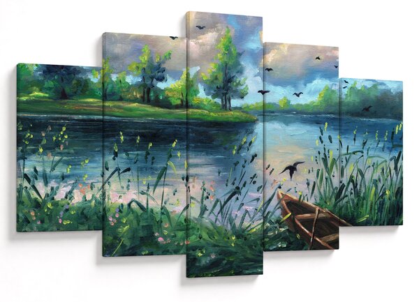 Slika - Oljna slika, Zgodnji poletni večer ob jezeru (150x105 cm)
