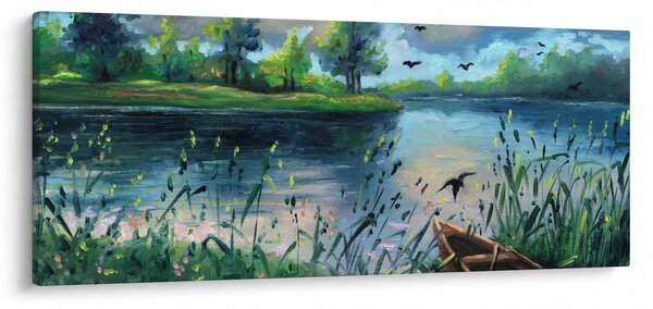 Slika - Oljna slika, Zgodnji poletni večer ob jezeru (120x50 cm)