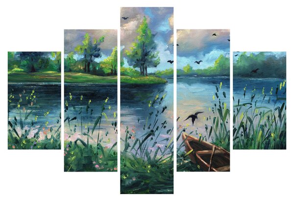 Slika - Oljna slika, Zgodnji poletni večer ob jezeru (150x105 cm)