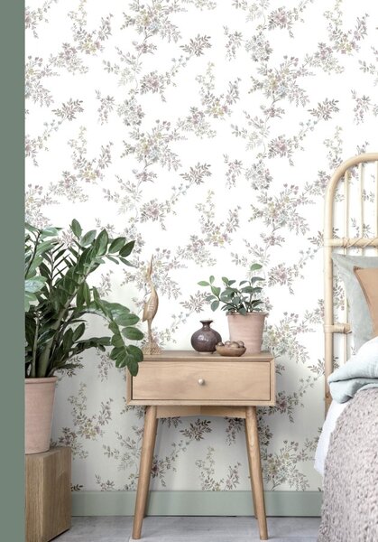 Bijela flis tapeta za zid s cvjetnim uzorkom, 12311, Fiori Country, Parato | Ljepilo Gratis