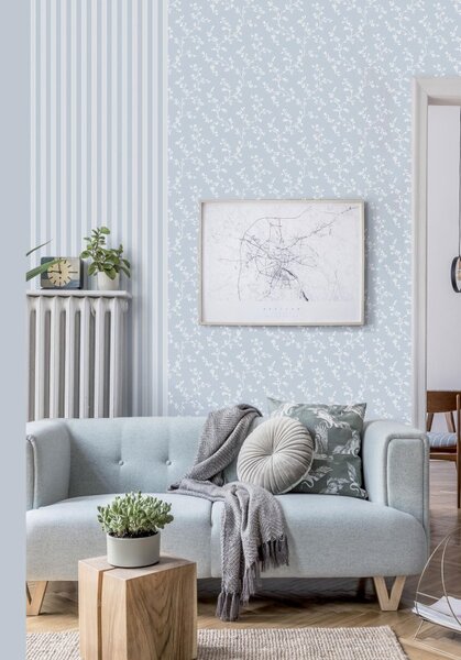 Siva flis tapeta za zid s bijelim prugama, 12383, Fiori Country, Parato | Ljepilo Gratis
