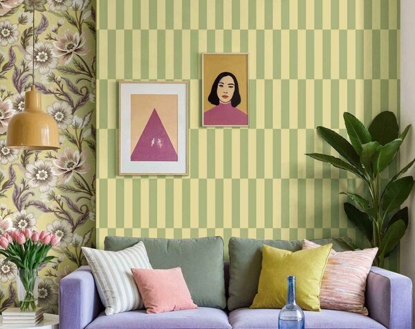 Geometrijska flis tapeta za zid, oker-zelena, pruge, 2055, Rio, Parato by Cristiana Masi | Ljepilo Gratis