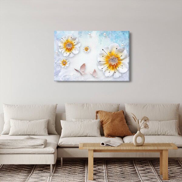Slika - Kompozicija z rožami in metulji (90x60 cm)