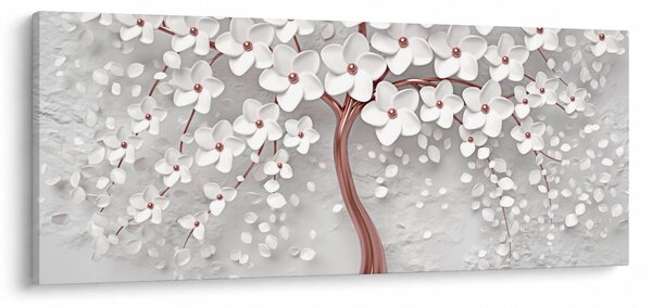 Slika belega drevesa s cvetovi, rožnato zlato (120x50 cm)
