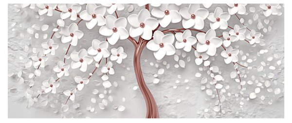 Slika belega drevesa s cvetovi, rožnato zlato (120x50 cm)