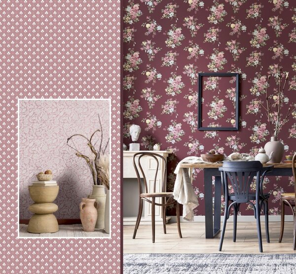 Ružičasta cvjetna flis tapeta za zid 12348 Fiori Country Parato | Ljepilo Gratis