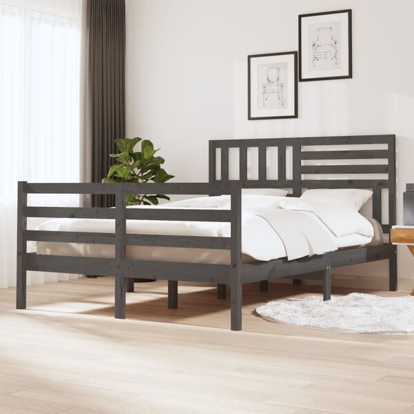 VidaXL Okvir za krevet od masivnog drva sivi 135 x 190 cm 4FT6 bračni