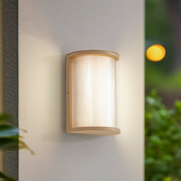 Lindby LED vanjska zidna svjetiljka Calvik, bež, rebrasta, IP44, Bež, Metal