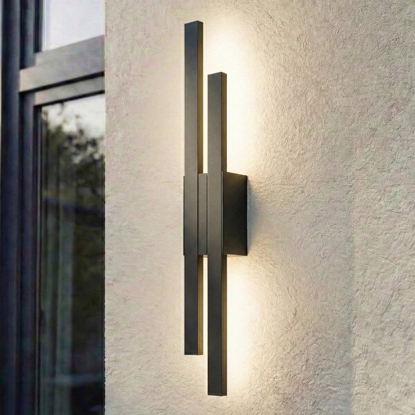 Lindby Sakari vanjska zidna LED svjetiljka, crna, aluminij, visina 59 cm, Crno, Aluminij