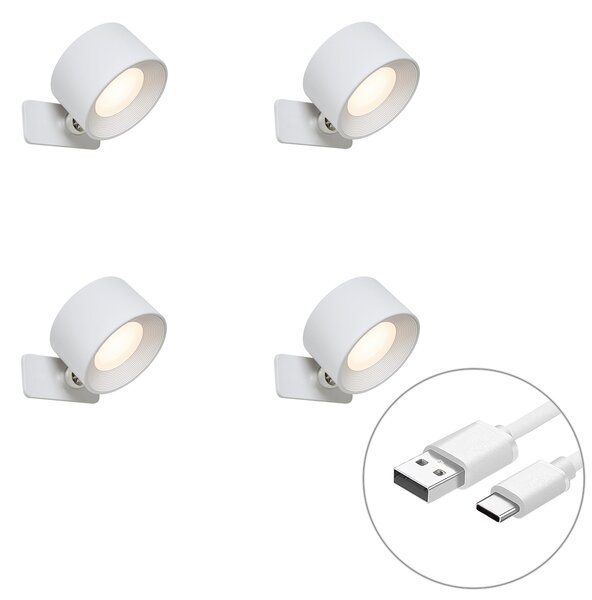 Set od 4 moderne zidne i stropne svjetiljke bijele boje uklj. LED punjive - Bright