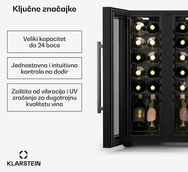 Klarstein Shiraz hladnjak za vino, 2 rashladne zone, upravljanje na dodir, LED osvjeljenje, samostojeći