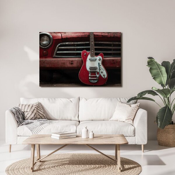 Slika vintage gitara i automobil